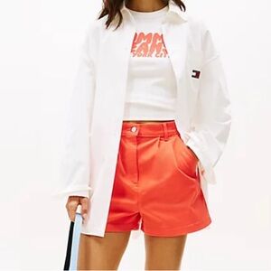 NWT Tommy Hilfiger Orange Midrise Chino mini Shorts with belt Womens 8/16Y